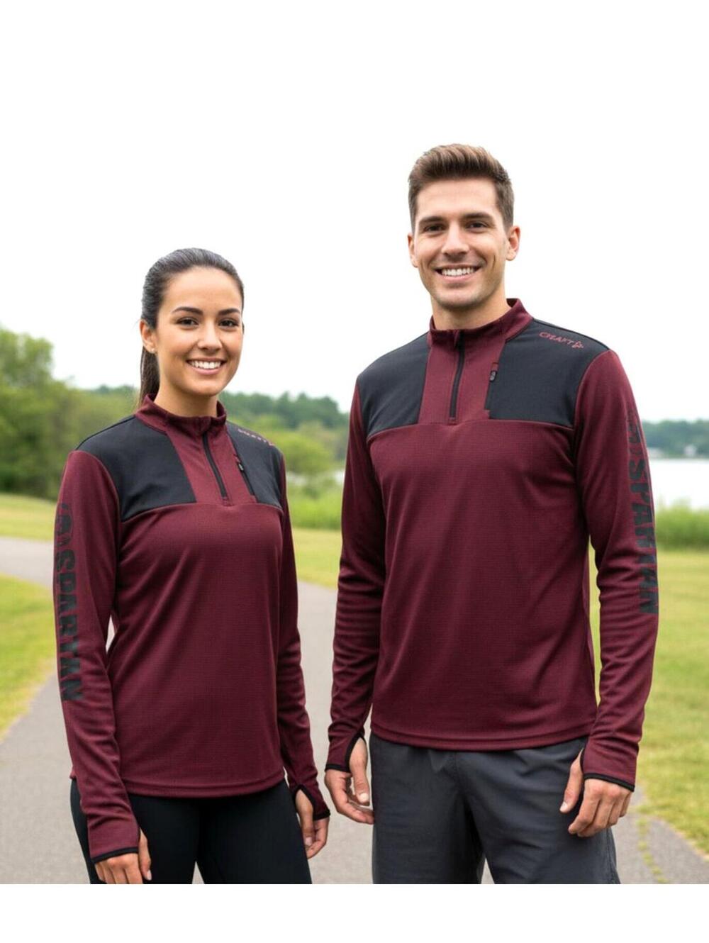 New Craft Spartan Men's Long Sleeve Pullover Burgundy Half Zip Long Sleeve Shirt